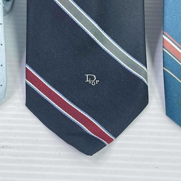 Christian Dior Tie Modern Cut Lot of 3 Blue/black/light Blue Dress Silk Tie - Picture 5 of 10
